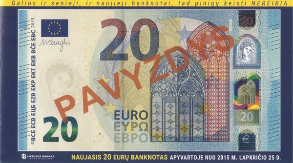 20 eurų atpažinimo lankstinukas