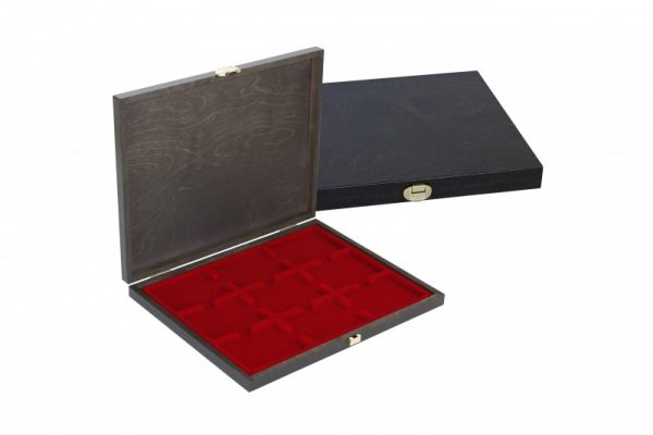 Solidi tikro medžio dėžutė sertifikuotoms monetoms "Solid wood case carus-1" su raudona palete - Image 2
