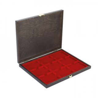 Solidi tikro medžio dėžutė sertifikuotoms monetoms "Solid wood case carus-1" su raudona palete