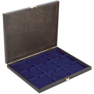 Solidi tikro medžio dėžutė sertifikuotoms monetoms "Solid wood case carus-1" su mėlyna palete
