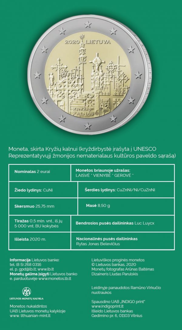 2020 Lankstinukas Kryžių kalno monetai - Image 10