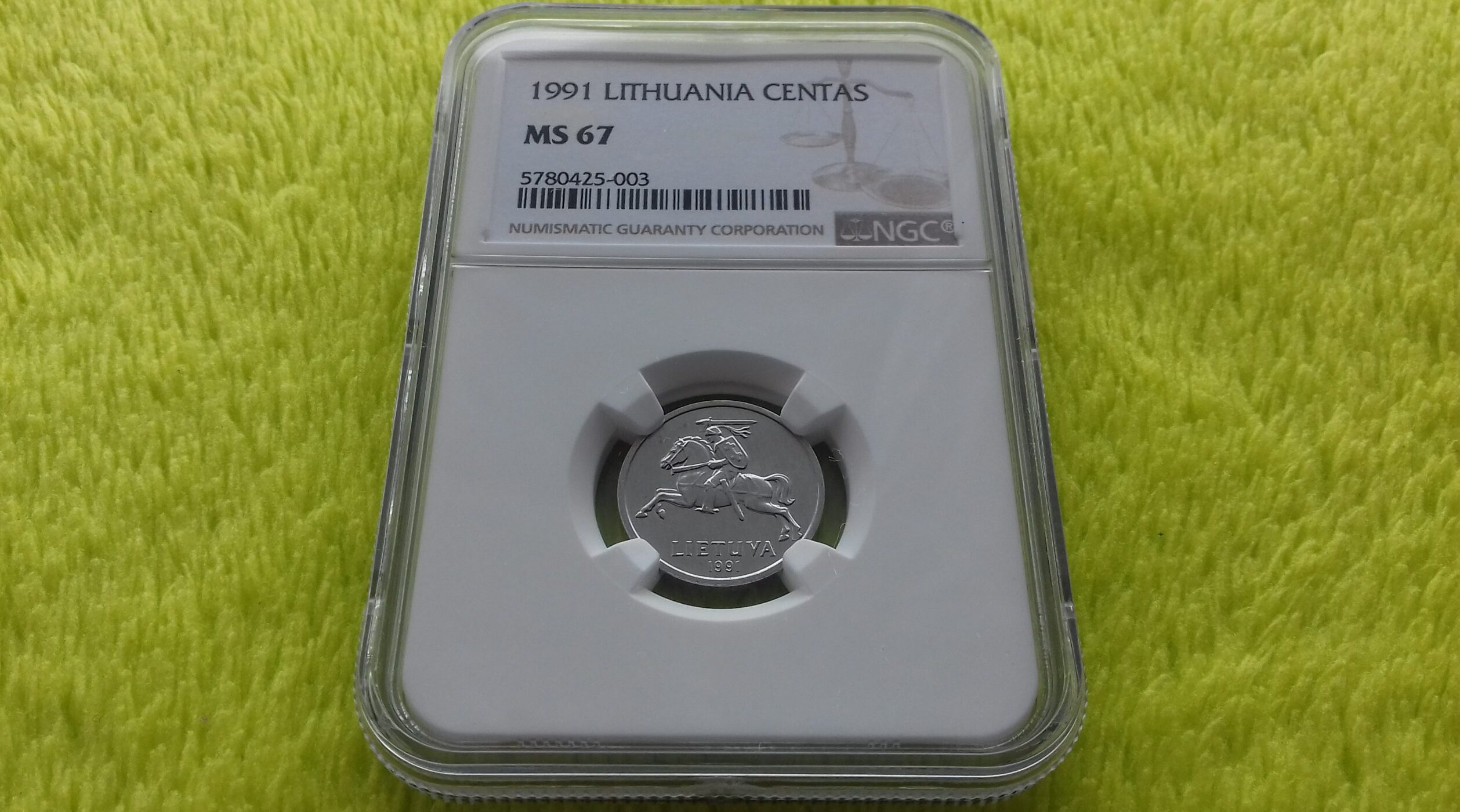 1991 1 centas MS 67
