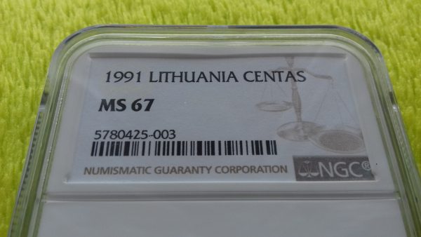 1991 1 centas MS 67 - Image 2