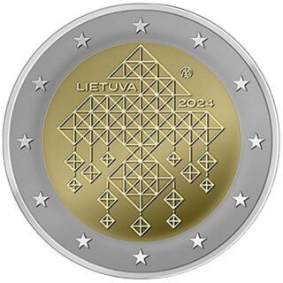 2024 2 € moneta, skirta šiaudinių sodų tradicijai Lietuvoje