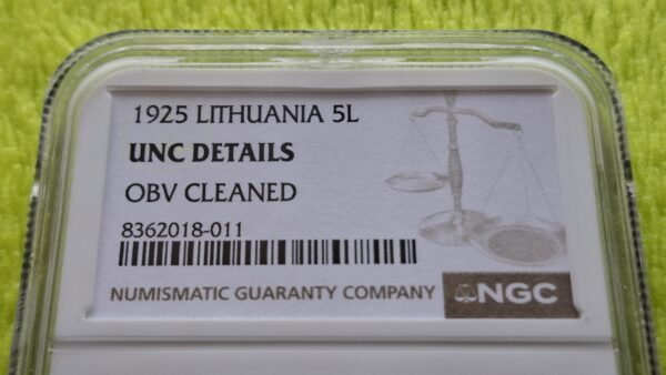 1925 5 litai UNC details - Image 2