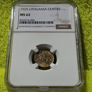 1925 1 centas MS 62