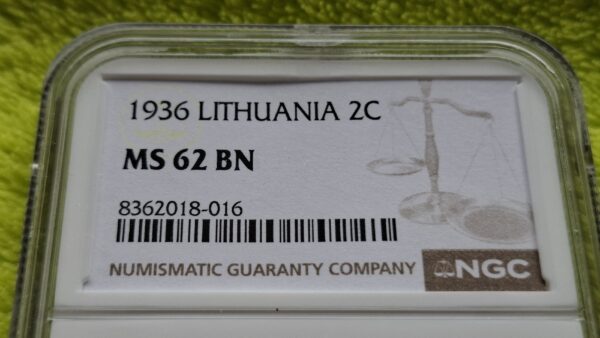 1936 2 centai MS 62 BN - Image 2