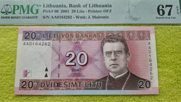 2001 20 litų UNC 67 - Image 3