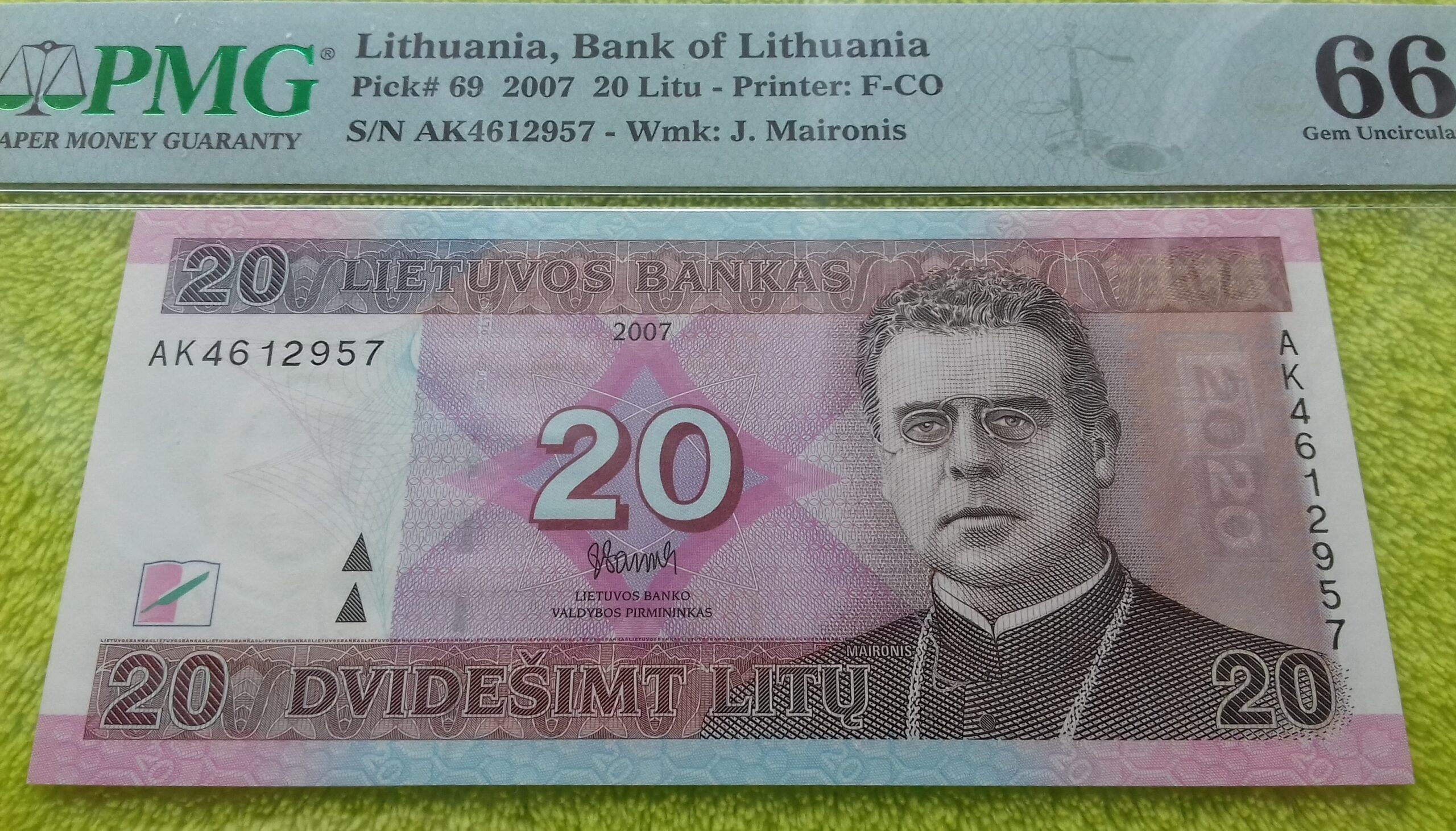 2007 20 litų UNC 66