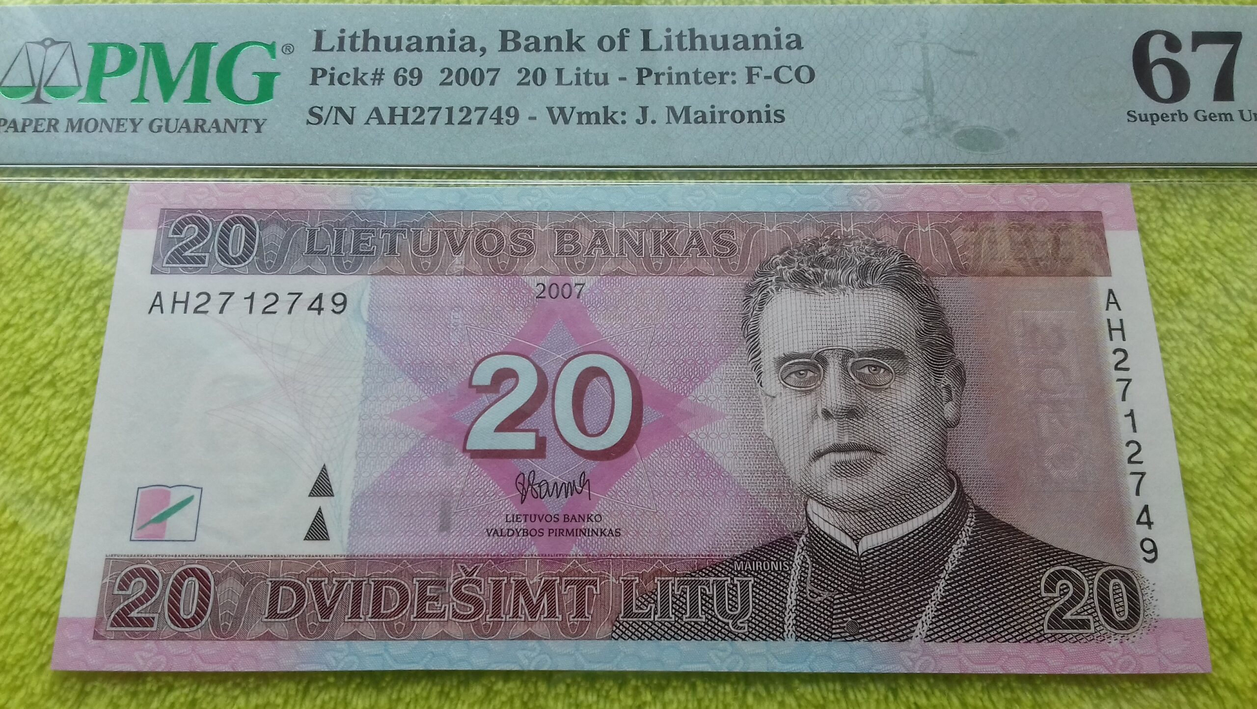 2007 20 litų UNC 67